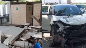 Đang đi vệ sinh trong trạm xăng, người đàn ông bất ngờ gặp nạn vì bị ô tô điện húc đổ tường