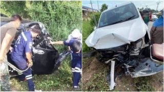 Honda City 'bay đầu' sau cú va chạm với Toyota Vigo, ba người trong một gia đình chết thảm