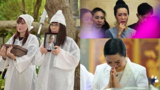 Hoa hậu Giáng My, NSƯT Trịnh Kim Chi cầu nguyện khi diễn viên Hiền Mai khóc nức nở đưa tro mẹ về quê
