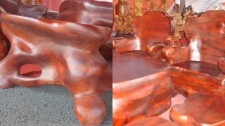 Bộ bàn ghế độc nhất vô nhị làm từ gỗ hương đỏ nguyên khối: Giá hàng tỷ đồng, nặng tới 1,3 tấn