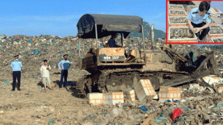 Phú Yên: Lực lượng chức năng dùng máy móc nghiền nát và tiêu hủy 1.000kg chả chay không rõ nguồn gốc