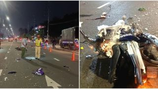 Hiện trường kinh hoàng vụ thanh niên phóng xe máy bạt mạng vào làn ô tô khiến 1 người tử vong, 1 người nguy kịch