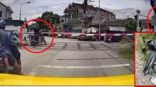 Camera ghi lại cảnh người đàn ông cố vượt qua gác chắn đường sắt, bị tàu hỏa tông tử vong ở Nghệ An, hiện trường ám ảnh