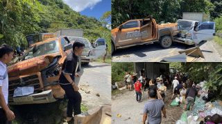 Clip hiện trường đoàn cứu trợ Nghệ An gặp tai nạn liên hoàn, rơi nước mắt vì hành động của bà con