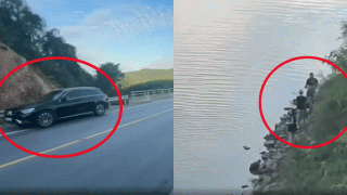 Tài xế Mercedes thản nhiên đỗ xe ở làn khẩn cấp trên cao tốc để đi câu cá vào cuối tuần