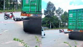 Hiện trường vụ đôi nam nữ tông vào đuôi container khiến 1 người ra đi tại chỗ, xe máy đã đi sai 
