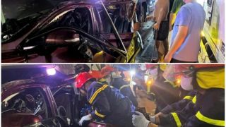 Hiện trường 'tan nát' vụ 3 xe tải và xe con tông nhau ở Hà Nội: 1 tài xế tử vong, 2 người mắc kẹt