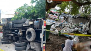 Lâm Đồng: Hiện trường xe tải chở hải sản lật nghiêng, một phụ nữ kẹt trong cabin tử vong