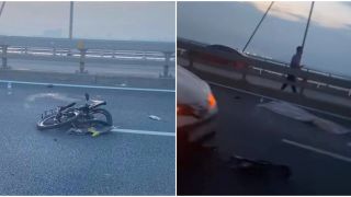 Camera ghi lại cảnh người đàn ông đi xe đạp ngược chiều trên cầu Nhật Tân, tông trực diện vào ô tô tử vong