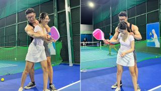 Vợ say sưa 'tán tỉnh' đồng đội nam đánh cặp pickleball, chồng bất lực kêu cứu