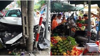 Nguyên nhân vụ nữ tài xế tông xe máy văng lên sạp trái cây khiến 2 người bị thương, chỉ dừng lại khi va vào trụ điện