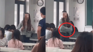 Camera ghi lại cảnh nữ sinh liên tục cãi lại gay gắt khi thầy giáo nhắc nhở việc ăn mì trong giờ học