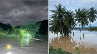 Thót tim cảnh ô tô bị cuốn trôi giữa dòng lũ, 2 người bám vào bụi tre thoát chết trong gang tấc