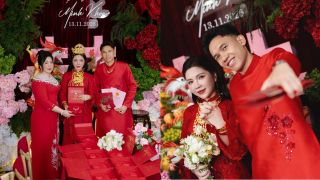 Tiền vệ tuyển Việt Nam và vợ hot girl đeo vàng trĩu cổ trong ngày cưới, thân thế cô dâu nghe mà choáng