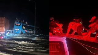 Khánh Hòa: Xe khách chở 33 người bị lũ cuốn trôi xuống hố sâu, nghẹt thở giây phút giải cứu