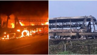 Xe giường nằm chở hàng chục khách bốc cháy trơ khung khi đang chạy trên cao tốc TP.HCM - Trung Lương