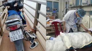 Hiện trường người đàn ông bỏ xe máy giữa cầu, ôm hai cháu nhỏ nhảy cầu ở Quảng Ngãi, một bé tử vong