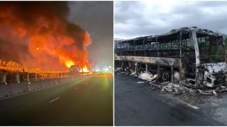 Clip kinh hoàng ghi lại cảnh 3 ô tô tông vào nhau rồi bốc cháy ngùn ngụt trên cao tốc Vân Phong – Nha Trang