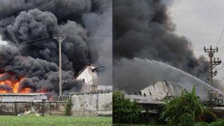 Cháy lớn Hải Phòng bùng phát dữ dội tại công ty giày da, khói đen cuồn cuộn bao trùm nhà xưởng rộng nghìn mét vuông