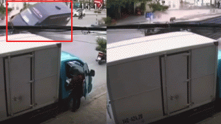 Quảng Ninh: Thót tim khi xem cảnh xe khách lật nghiêng khi đánh lái gấp để tránh xe đạp sang đường