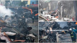 Cận cảnh hàng chục ki - ốt bị thiêu rụi sau vụ cháy dữ dội ở chợ Xanh Định Công, tiểu thương khóc nức nở vì mất trắng