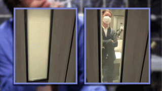 Hai trung tâm thương mại lắp cửa kính nhà wc nam chuyển trong suốt khi bên trong có người hút thuốc