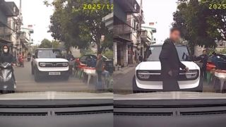 Dừng ngang ngược giữa đường để mua xôi, phản ứng khó hiểu của nam tài xế gây bức xúc
