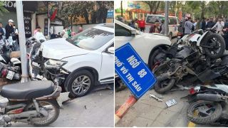 Hiện trường tan hoang nữ tài xế ô tô tông liên hoàn 6 xe máy ở Hà Nội, hé lộ nguyên nhân vụ tai nạn