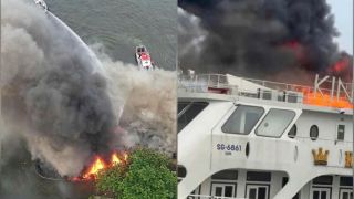Hiện trường du thuyền ba tầng bốc cháy dữ dội trên sông Sài Gòn, khói đen trùm khu dân cư