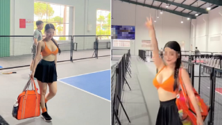 Mặc bikini khoe trọn vòng 1 trên sân pickleball, cô gái công khai thách thức cộng đồng mạng