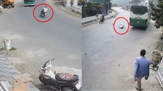 Hải Phòng: Camera ghi lại cảnh nam thanh niên phóng như bay, không nguyên vẹn sau va chạm với xe khách