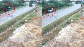 Ô tô con lật nhào vì tránh xe tải chạy ẩu, camera ghi lại hành động gây phẫn nộ của tài xế xe tải