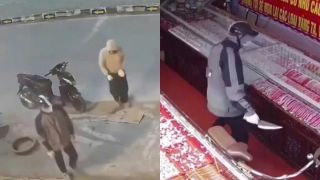 Kinh hoàng khoảnh khắc hai đối tượng cầm dao đập kính, vơ vét vàng trong đêm ở Ninh Bình