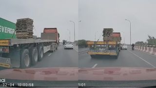 Trích xuất camera vụ xe đầu kéo vượt ẩu tông ô tô con xoay 180 độ, văng vào thành cầu ở QL5
