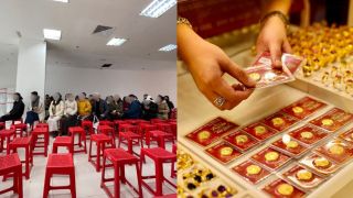 Giá vàng leo thang từng giờ, người mua truyền tai ‘chiêu lạ’ xếp hàng thế chân trước ngày vía Thần Tài