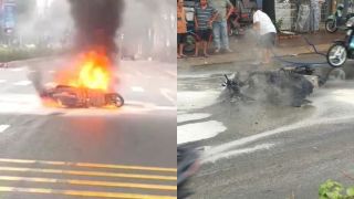 Xe máy bốc cháy trơ khung giữa đường TPHCM: Người lái hốt hoảng quăng xe thoát thân, hé lộ nguồn cơn