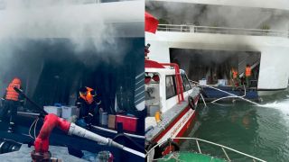 Hiện trường tàu du lịch ở Cát Bà bốc cháy giữa trưa, tình hình 32 người mắc kẹt?
