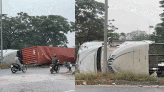 Xe container lật gây rung chấn ở Hà Nội khiến người dân hoảng hốt: Tình hình tài xế?