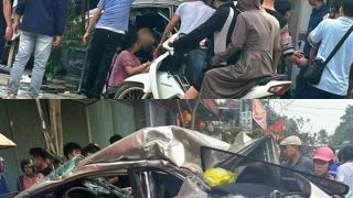 Xe đầu kéo cuốn ô tô con lên vỉa hè ngay ngã tư khiến một người ngồi bên đường tử vong tại chỗ