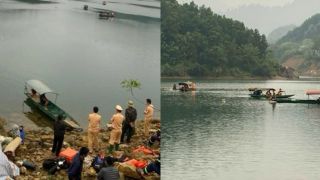 Hiện trường lật thuyền đánh cá trên hồ thủy điện: Con bơi được vào bờ, tình hình tìm kiếm 2 vợ chồng mất tích
