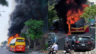 Cháy xe khách sát khách sạn ven biển TP Nha Trang: Nghi có tiếng nổ trước khi lửa bùng lên