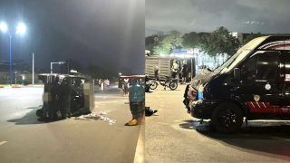 TPHCM: Hai xe 16 chỗ va chạm giữa ngã tư, một phương tiện lật nhào