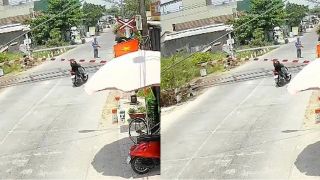 Quảng Ngãi: Người đàn ông tông gãy đôi gác chắn tàu, nhân viên đường sắt cứu người rồi 'tặng' cho cú đá