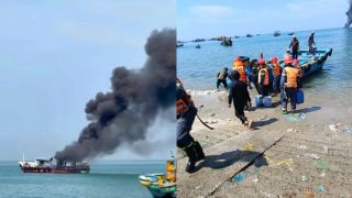 Hiện trường tàu chở dầu nổ lớn khiến 2 người bỏng nặng, 1 người vẫn mất tích, nguy cơ sự cố tràn dầu