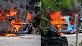 Đang lưu thông trên phố Lý Thường Kiệt, xe buýt bất ngờ hóa 'biển lửa' khiến nhiều người thót tim