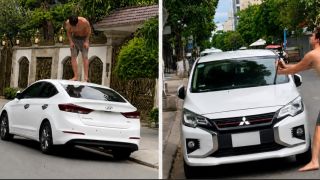 Đập phá ô tô giữa phố du lịch, nam du khách nước ngoài nằm lì trên nóc xe ở trạng thái bất thường