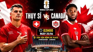 VTV6 trực tiếp bóng đá Thụy Sĩ vs Canada 2h ngày 25/6 - Link xem trực tiếp World Cup 2026 hôm nay