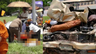 Camera ghi lại giây phút bé trai 11 tuổi lái xe bán tải lao vào đoàn hành hương ở Thái, 26 nhà sư thương vong