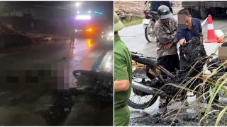 Clip ô tô va chạm xe máy, cả 2 xe cháy rực lửa, người điều khiển xe máy chết cháy