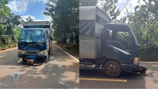 Gia Lai: Hiện trường xe tải tập lái kéo lê xe máy 50m trên đường, danh tính nạn nhân tử vong